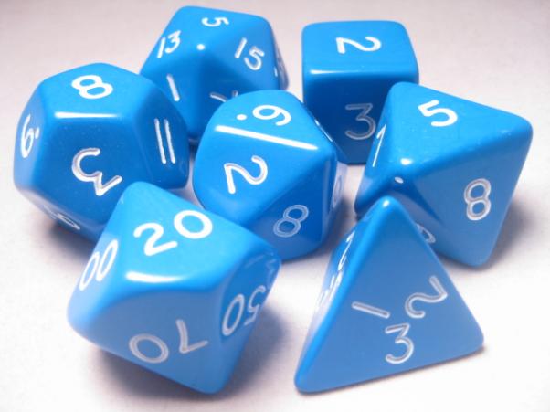 Jumbo RPG Dice Sets: Blue/White Opaque Polyhedral 7-Die Set