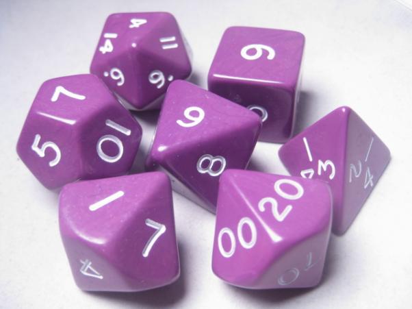 Jumbo RPG Dice Sets: Purple/White Opaque Polyhedral 7-Die Set