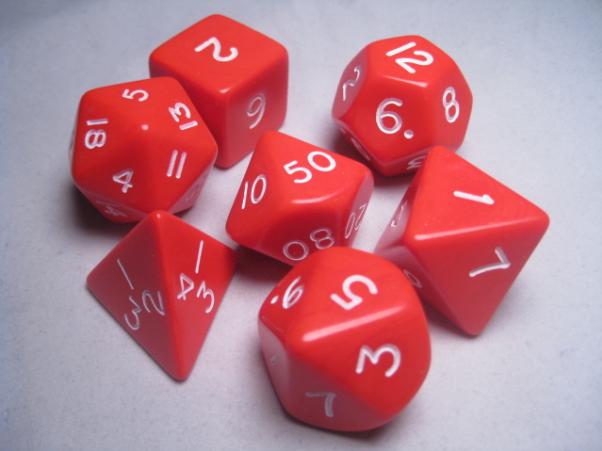 Jumbo RPG Dice Sets: Red/White Opaque Polyhedral 7-Die Set
