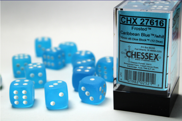 Chessex Dice Sets: Carribean Blue/White Frosted 16mm d6 (12)