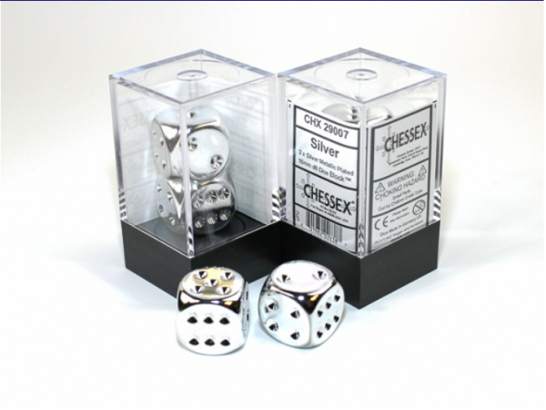 Chessex Dice - Pair Of Silver-plated 16mm D6 w/pips