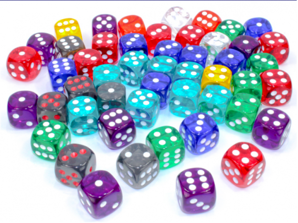 Chessex Bulk Dice Sets: Assorted Translucent 16mm d6 Bag (50)