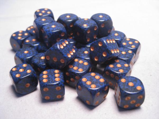 Chessex Dice Sets: Golden Cobalt Speckled 12mm d6 (36)