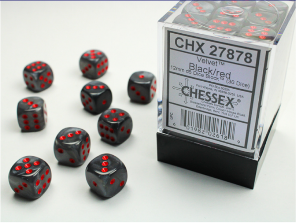 Chessex Dice Sets: Black/Red Velvet 12mm d6 (36)