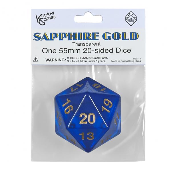 Single Dice: 55mm Sapphire Gold Transparent Countdown D20  (1)