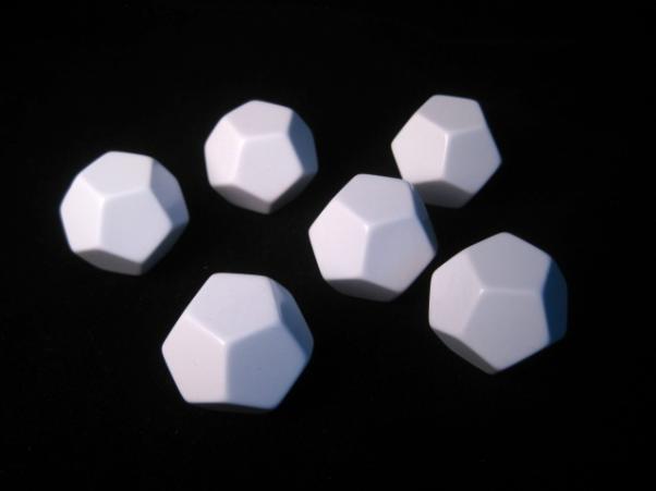 Blank Dice: 25mm White D12 Set with Stickers (6)