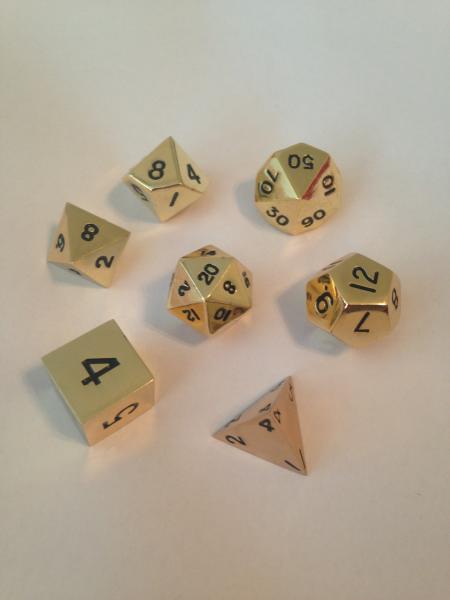 Metallic Dice: Gold Color Solid Metal Polyhedral 7-Die Set