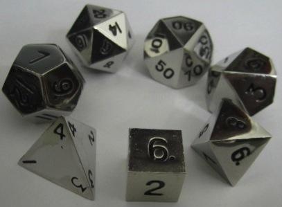 Metallic Dice: Silver Color Solid Metal Polyhedral 7-Die Set