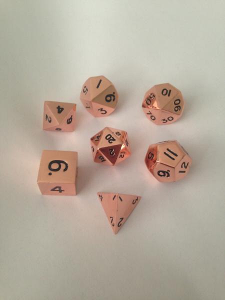 Metallic Dice: Copper Color Solid Metal Polyhedral 7-Die Set