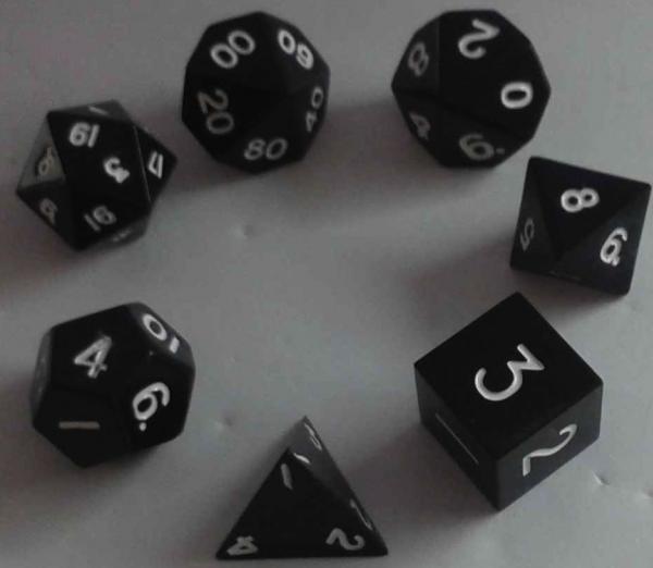 Metallic Dice: Black Color Solid Metal Polyhedral 7-Die Set