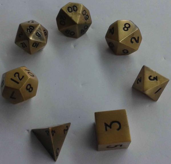 Metallic Dice: Antique Gold Color Solid Metal Polyhedral 7-Die Set