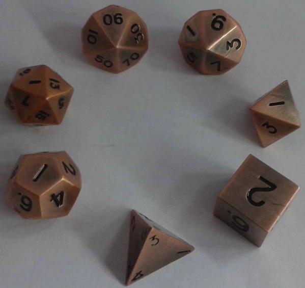Metallic Dice: Antique Copper Color Solid Metal Polyhedral 7-Die Set